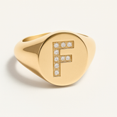 "F" 9ct yellow gold diamond set initial F signet ring